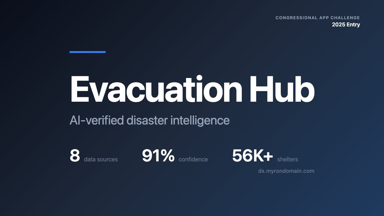 DisasterScope v1 demo: Evacuation Hub title card